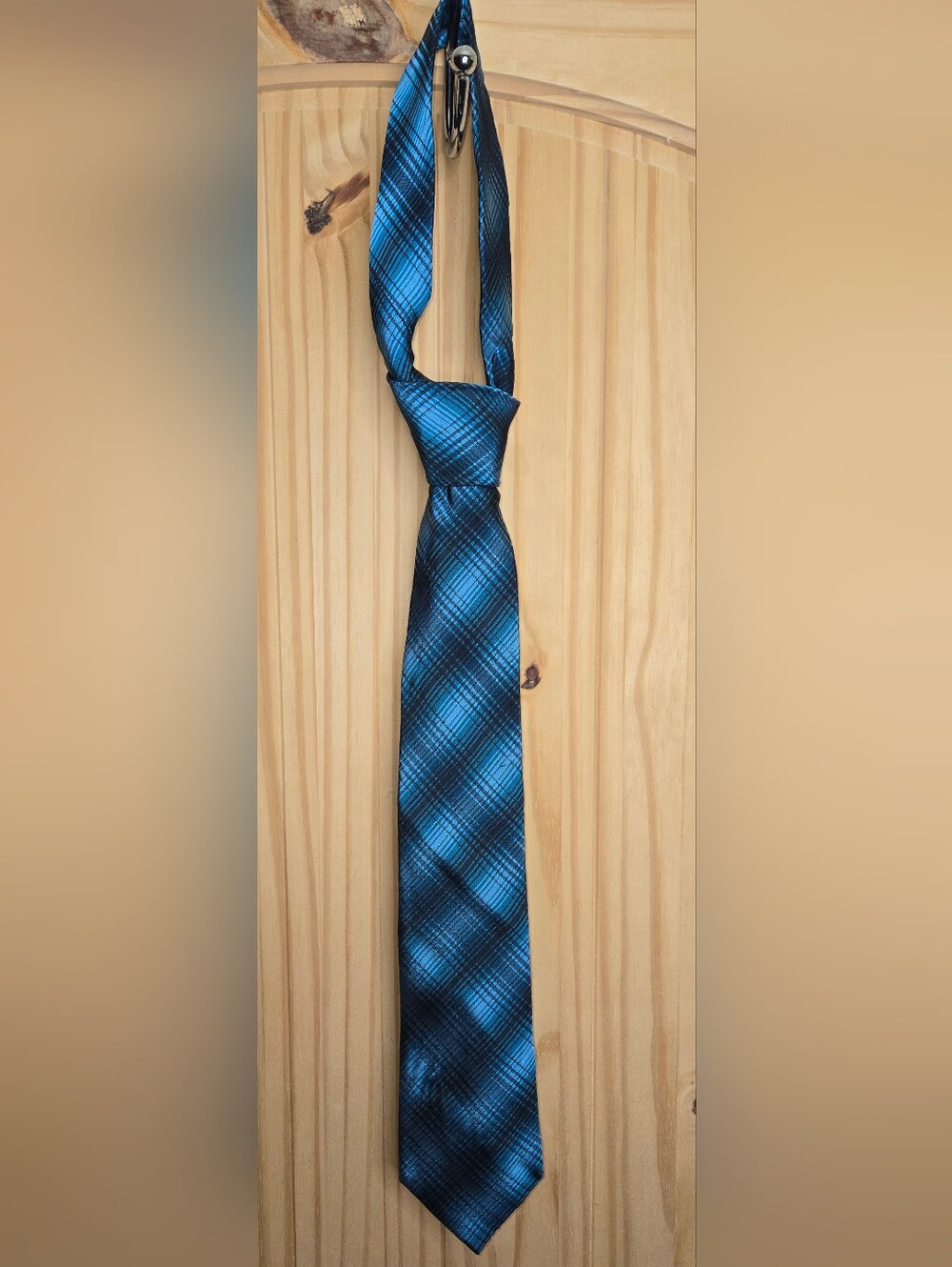 Alfani Men's Teal Blue Black Plaid Necktie Geometric Dress Tie